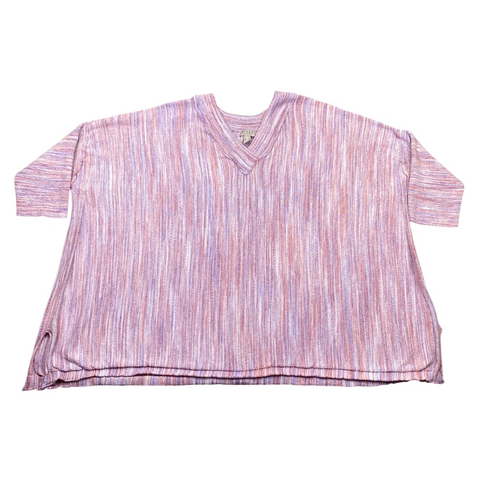 LOGO Lori Goldstein Striped V Neck Dolman Sleeve Knit Top Women's Plus 1X Boho
